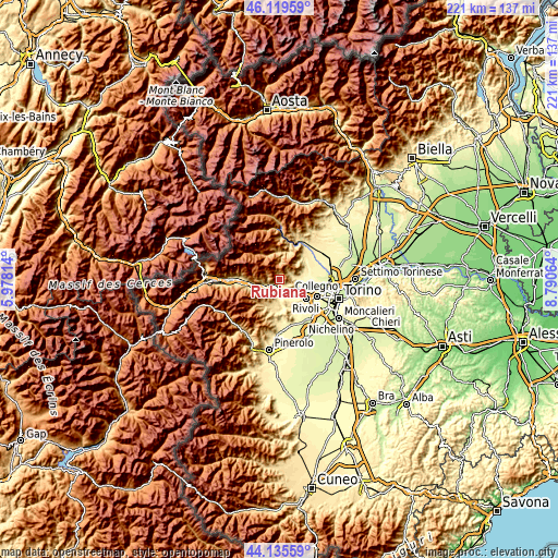 Topographic map of Rubiana