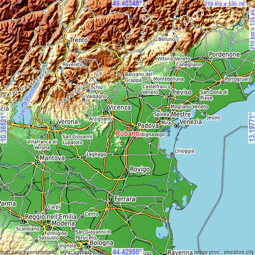 Topographic map of Rubano