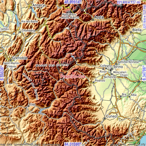 Topographic map of Pragelato-Ruà