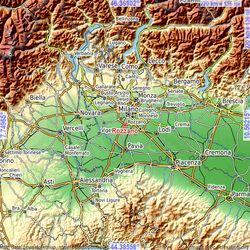 Topographic map of Rozzano