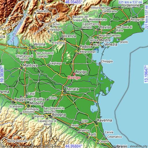 Topographic map of Rovigo