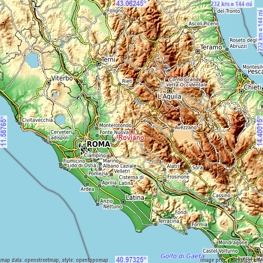 Topographic map of Roviano