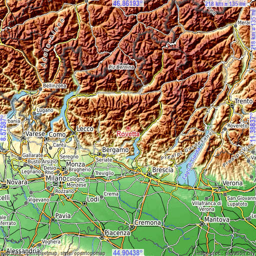 Topographic map of Rovetta