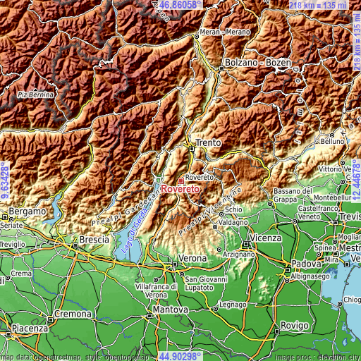 Topographic map of Rovereto