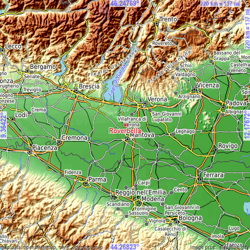 Topographic map of Roverbella