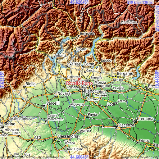 Topographic map of Rovello Porro