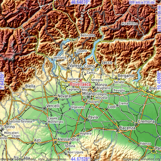 Topographic map of Rovellasca