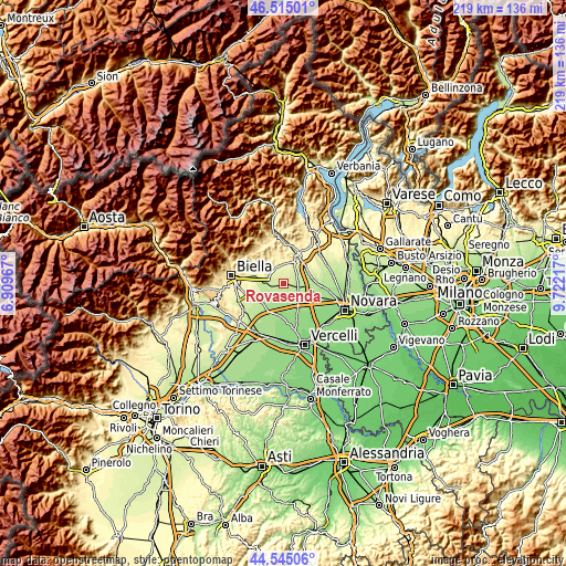 Topographic map of Rovasenda