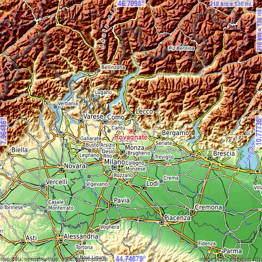 Topographic map of Rovagnate