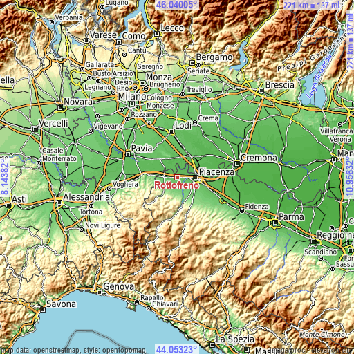 Topographic map of Rottofreno
