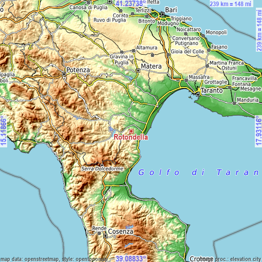 Topographic map of Rotondella