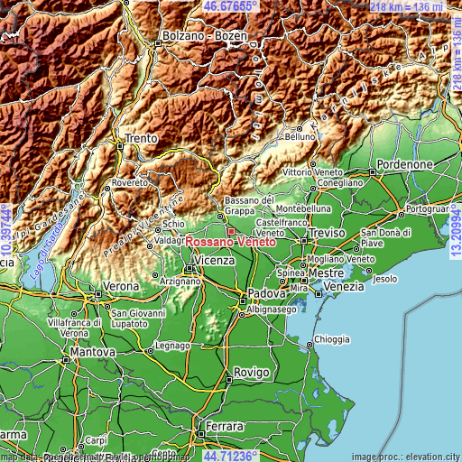 Topographic map of Rossano Veneto