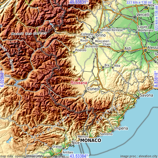 Topographic map of Rossana