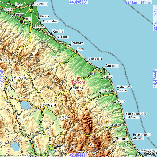 Topographic map of Rosora