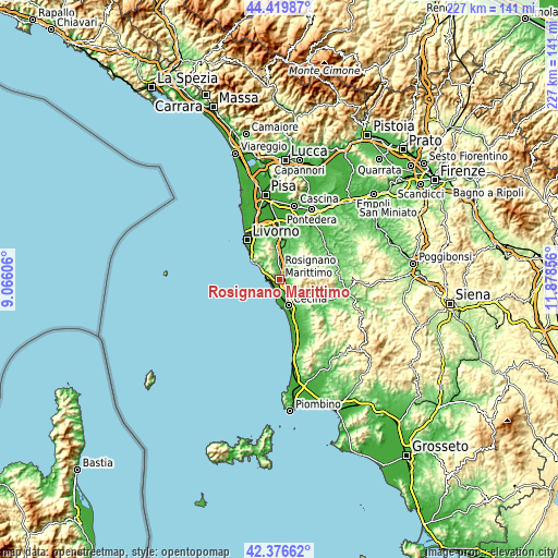 Topographic map of Rosignano Marittimo