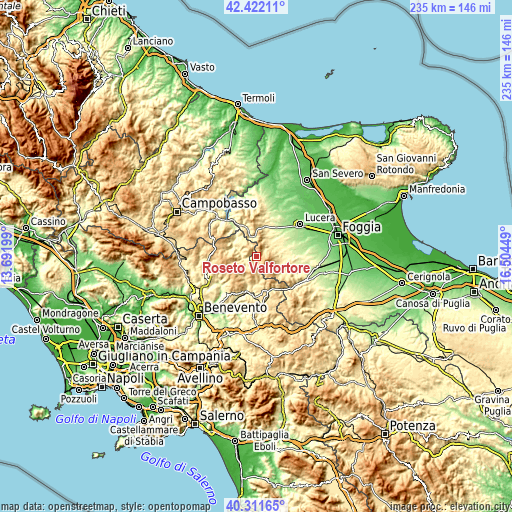 Topographic map of Roseto Valfortore