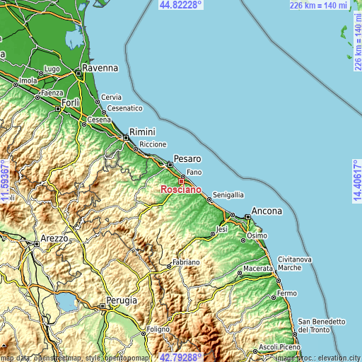 Topographic map of Rosciano