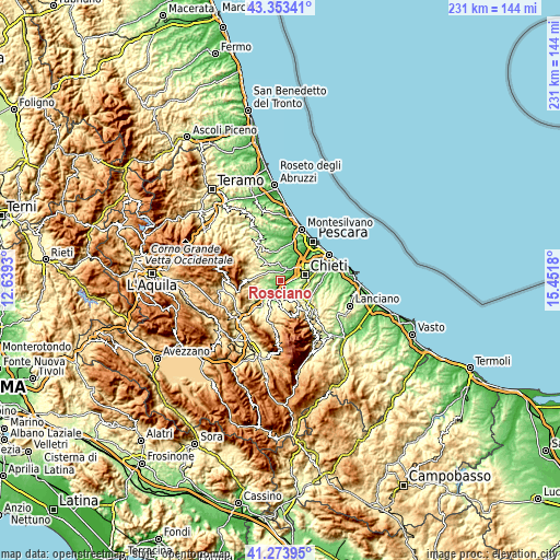 Topographic map of Rosciano