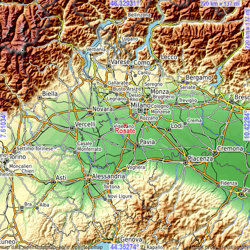 Topographic map of Rosate