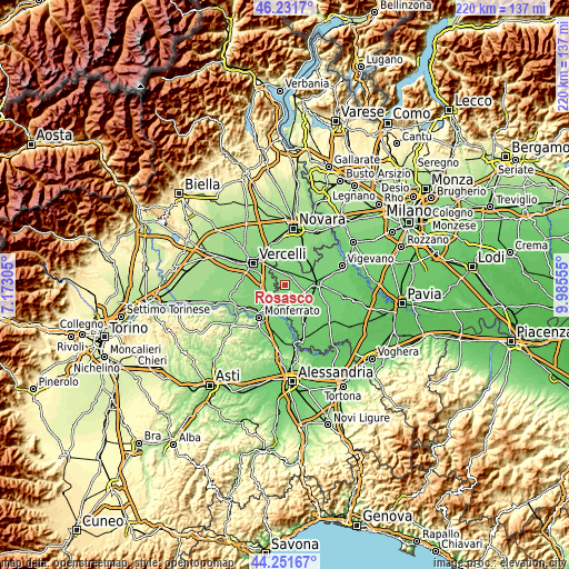 Topographic map of Rosasco