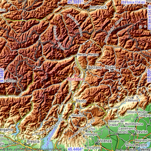 Topographic map of Ronzone