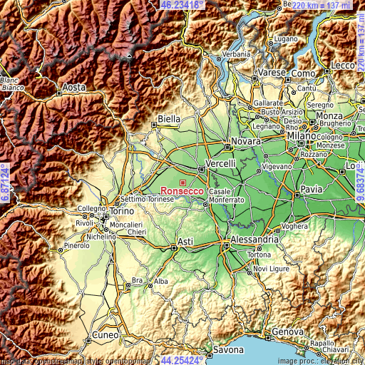 Topographic map of Ronsecco