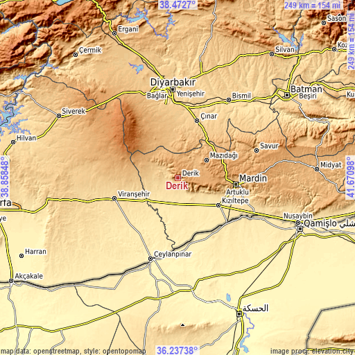 Topographic map of Derik