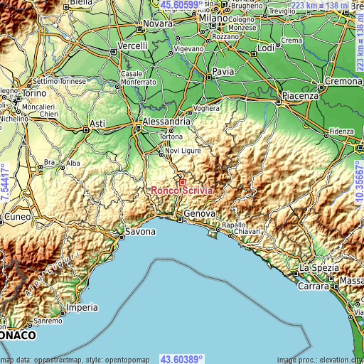 Topographic map of Ronco Scrivia