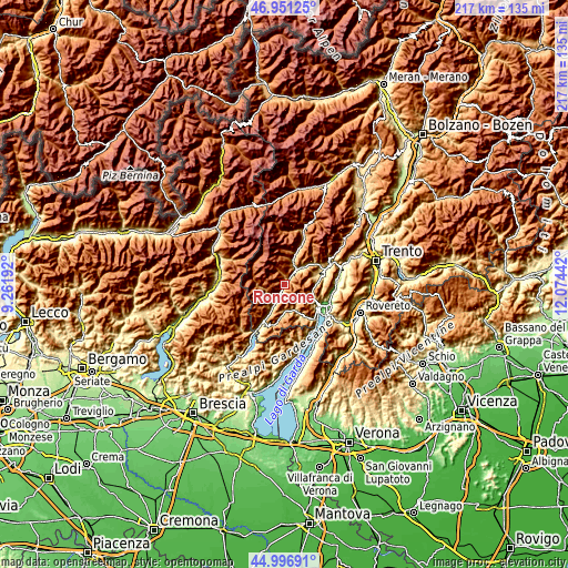 Topographic map of Roncone