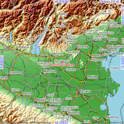 Topographic map of Ronco All'Adige