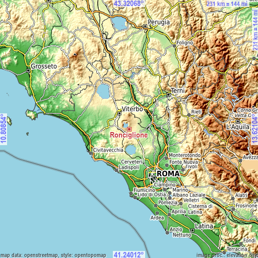 Topographic map of Ronciglione