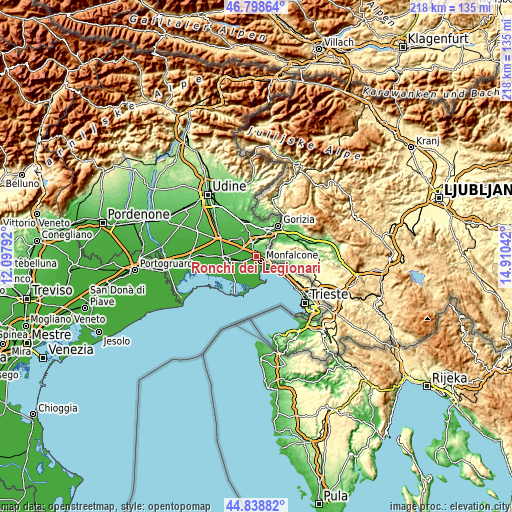 Topographic map of Ronchi dei Legionari