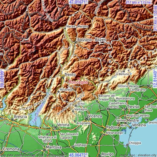 Topographic map of Roncegno