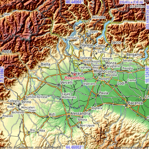 Topographic map of Romentino