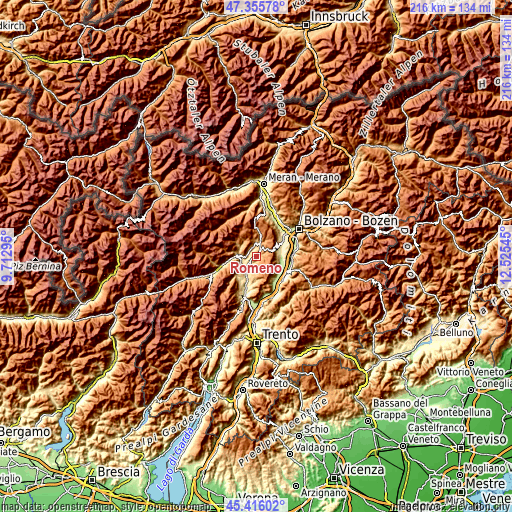 Topographic map of Romeno