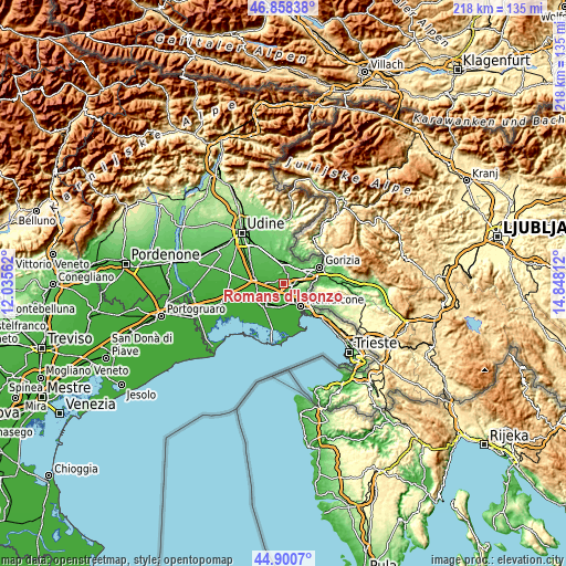 Topographic map of Romans d'Isonzo