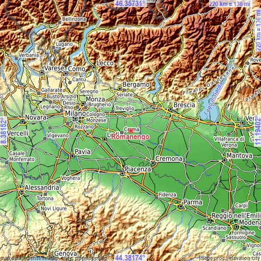 Topographic map of Romanengo