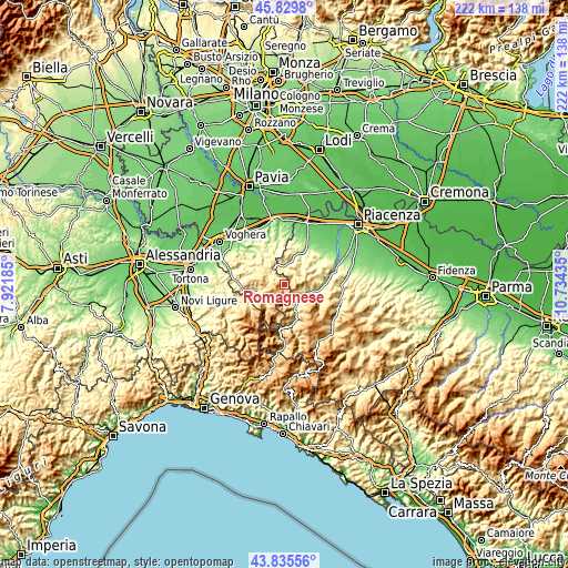 Topographic map of Romagnese