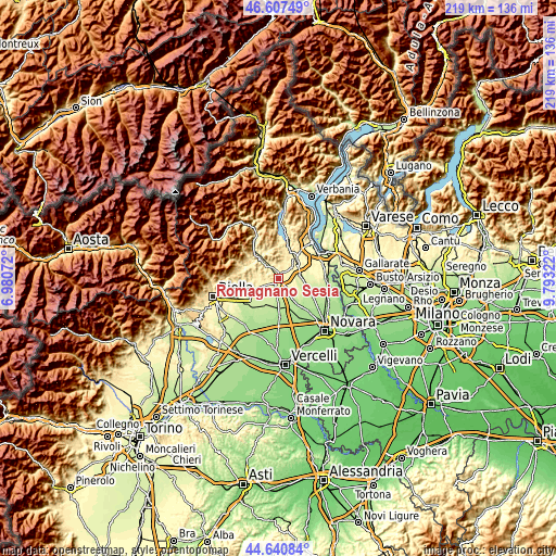 Topographic map of Romagnano Sesia