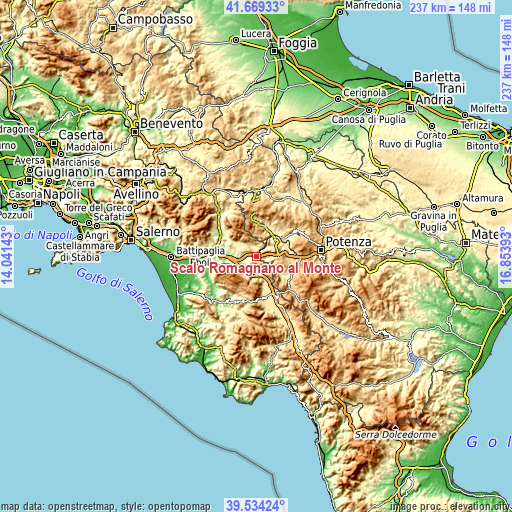 Topographic map of Scalo Romagnano al Monte