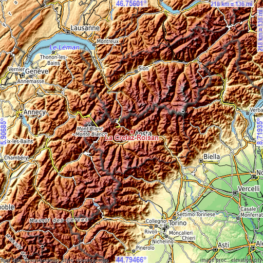 Topographic map of La Cretaz-Roisan