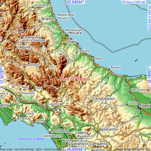 Topographic map of Roio del Sangro