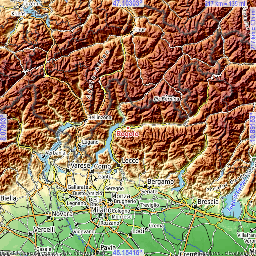 Topographic map of Rogolo