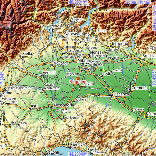 Topographic map of Rognano