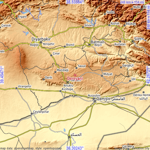 Topographic map of Dereyanı