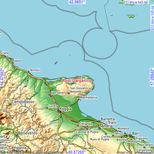Topographic map of Rodi Garganico