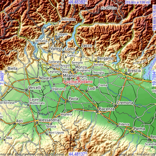 Topographic map of Lucino-Rodano
