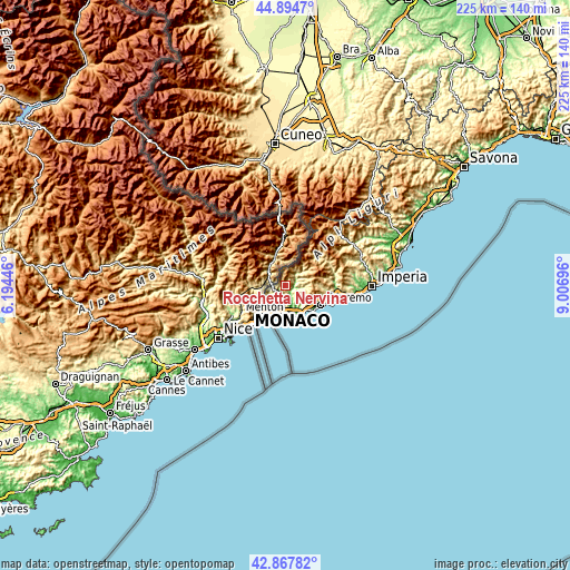 Topographic map of Rocchetta Nervina