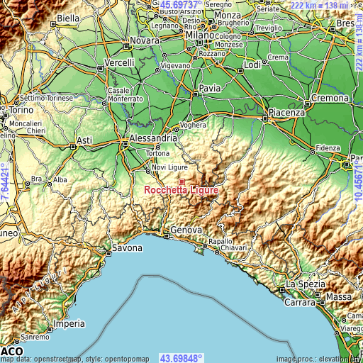 Topographic map of Rocchetta Ligure