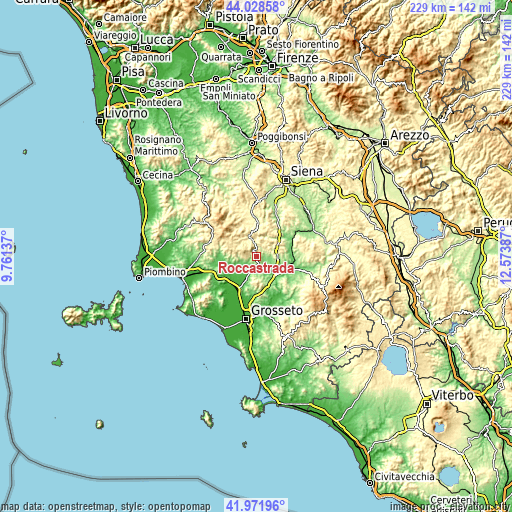 Topographic map of Roccastrada